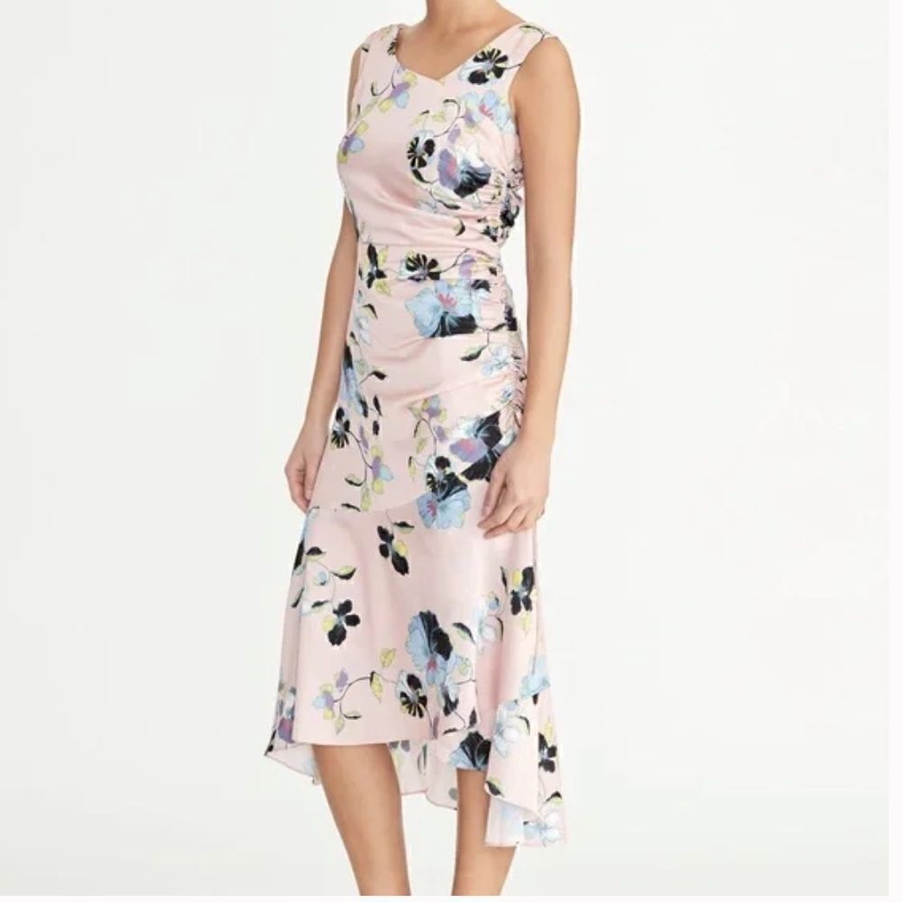 Rachel Roy Collection Orchid Pink Midi Floral Dress Tired Side sz 8